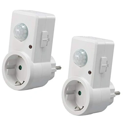 Imagen de ChiliTec Detector de Movimiento con Enchufe I 230V intermedio Ajustable Alcance 9m Potencia máx. 1200 W LED Adecuado se apaga 1 2 Piezas Blanco