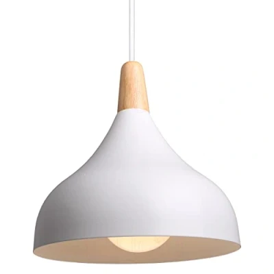 Imagen de iDEGU Lámpara de techo Retro LED Colgante moderna Estilo Gota E27 Iluminación Vintage en Madera Metal para Dormitorio Comedor Cocina, 20cm (Blanco, 1 Pieza)