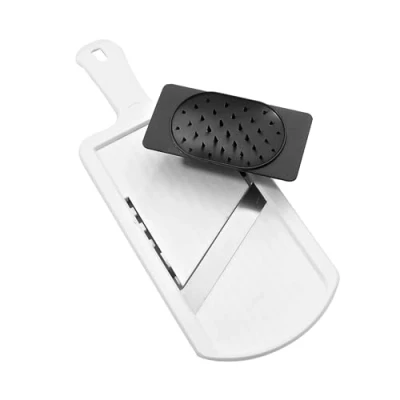 Imagen de Fackelmann Mandolina de Cocina profesional ajustable para cortar verduras con Protector Dedos, polímero y acero inoxidable, colores Blanco Negro, 32x12, 5cm, 1 ud