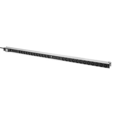 Imagen de DIGITUS DN 95451 PDU básica para TI 24 Tomas C13 y 4 C19 Enchufe de 32 A 1 Fase Montaje Vertical línea alimentación 3 m regleta enchufes armarios Red servidores