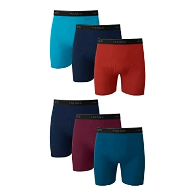 Imagen de Hanes Calzoncillos tipo bóxer para hombre, Cool Dri, ropa interior que absorbe la humedad, algodón no se monta hombres, paquetes múltiples disponibles, Paquete de 6 teñido surtido, Medium