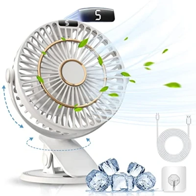 Imagen de COZII Ventilador de Mesa Recargable, USB Portatil con Clip, 3 en 1 Potente Silencioso 5 Velocidades 720 Rotation para Oficina, Cochecito Bebé, Sport, Hogar, Camping (Blanco)
