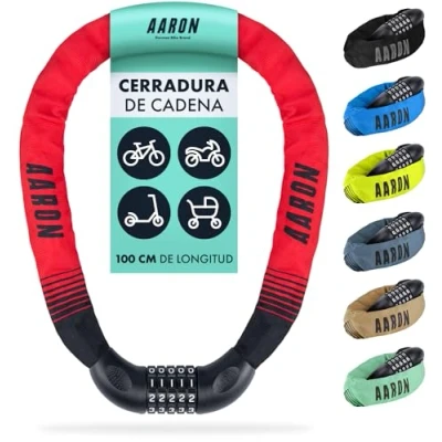 Imagen de AARON Lock One candado de Bicicleta con código numérico 5 dígitos, Alto Nivel Seguridad, para eléctrica, montaña, Trekking, Carretera, Rojo
