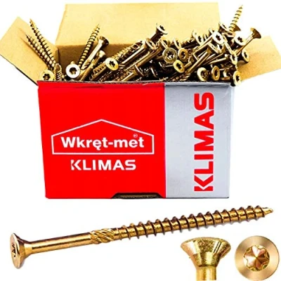 Imagen de Klimas Tornillos para madera torx avellanada multiusos construcción de tejado amarillo 8x160 mm 50 uds.