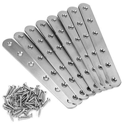 Imagen de MWOOT 8 Piezas Acero Inoxidable Soportes de Placa Plana,Placas para La Unión Metales Soporte Reparación,Unirse Plana Con Tornillos (158x20x3 mm)