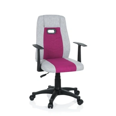 Imagen de hjh OFFICE 670930 Silla para niños KIDDY Extra Tela Gris/Rosa con reposabrazos giratoria Infantil de Escritorio