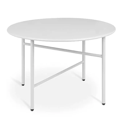 Imagen de bomoe Mesa Auxiliar Redonda Metal Blanco Ø 53 cm Tablero Resistente a los Arañazos de Centro Salón Estable Jardín Ligera para Interior y Exterior Mesilla Noche Dormitorio Finn