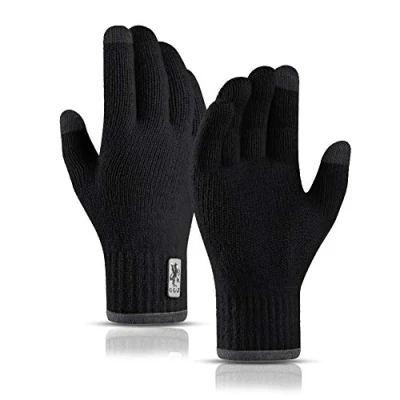 Imagen de JUNRUI Guantes Invierno Hombre Mujer, Tactiles Térmicos de Lana para Trabajar Correr Ciclismo Conducir (Negro)
