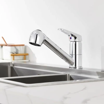 Imagen de Auralum Grifo de Cocina Extraible con 2 Funciones Caño, 360 Giratorio Fregadero Agua Fría y Caliente Disponibles, Grifería Monomando Latón