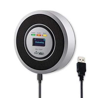 Imagen de Alarma de Gas, Detector Gas LPG/Natural/Ciudad, Alimentado por USB Sensor Fugas Combustible Butano/Propano/Metano, con Advertencia Sonido y Pantalla Digital (Gris, Batería Incluida)