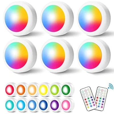Imagen de Czemo Luces LED Armario a Pilas Inalambrica, Cocina Bajo Mueble Nocturnas con 13 Colores, Luz Regulable, Mando Distancia, para Gabinetes LED, Vitrinas, Escalera, 6 Piezas