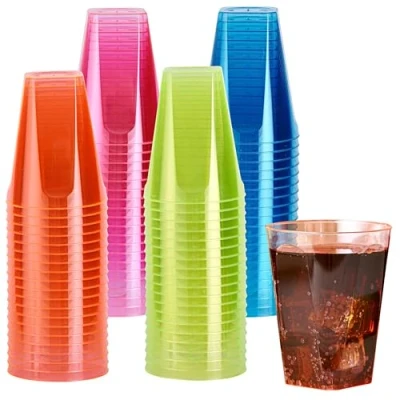 Imagen de MATANA 80 Vasos de Plástico Duro Colores (Neón, 210ml) Cumpleaños, Fiestas Infantiles, Bodas, Navidad, Barbacoa Resistentes y Reutilizables