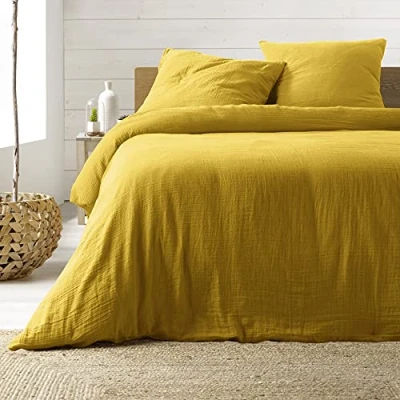 Imagen de Douceur d&#039;Intérieur Angelia Juego de 3 Piezas (260 x 240 cm), Color Amarillo, 1 Cara algodón y Gasa