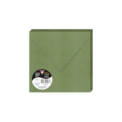 Imagen de Clairefontaine 5073C Paquete de 20 sobres borrados Tamaño cuadrado 16,5 x cm 120 g/m² Color verde salvia Invitación eventos y correspondencia Gama Polen Papel premium liso
