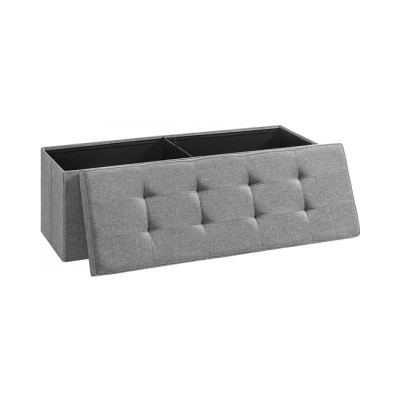 Imagen de SONGMICS Puff Almacenaje, Baúl de Almacenaje Plegable, 38 x 110 cm, Taburete Reposapiés, Banco Cubo, Soporta hasta 300 kg, para Sala Estar, Dormitorio, Entrada, Gris Claro LSF77G