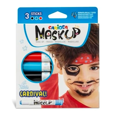 Imagen de Carioca Mask Up Carnaval, Kit de Pintura Facial para Niños y Niñas, Barras Maquillaje Ideal Navidad, Halloween, Carnaval Fiestas 3 Colores 2 Tutoriales Dermatológicamente Testado