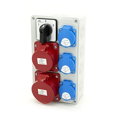Imagen de ELS Elektrotechnika Distribuidor de pared Schuko 3 x 230 V + 2 CEE 16 A e interruptor L 0 P, cableado IP44