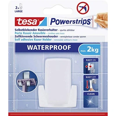 Imagen de tesa Powerstrips️ Soporte Adhesivo para Maquinilla de Afeitar Montaje sin Taladrar Fuerza Fijación hasta 3 kg con Tecnología Powerstrips Waterproof Blanco