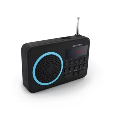 Imagen de Metronic 477203 Radio portátil FM compacto con puerto USB + lector tarjeta Micro SD, negro/azul