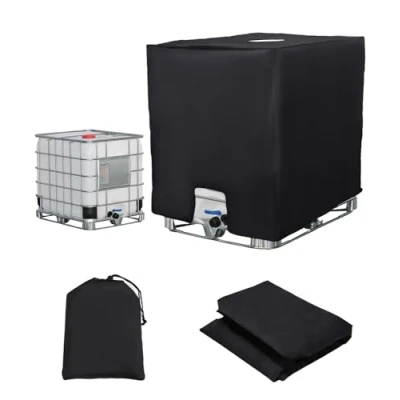 Imagen de Cubierta para Depósito de Agua 1000 litros, Contenedor IBC, Deposito Lluvia, Lona Protectora, Antipolvo Anti UV Funda (120 x 100 116 cm Negro)