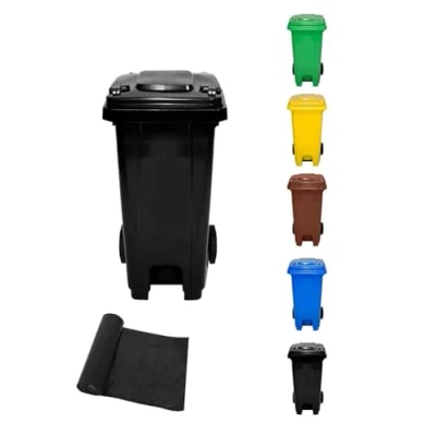 Imagen de Jardin202 Cubo de Basura 120 Litros con PEDAL y Ruedas Contenedor Robusto L + Bolsas (Negro)
