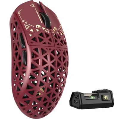 Imagen de MAMBASNAKE M5 Ultra de Fibra Carbono Ratón Inalámbrico para Juegos 8000Hz con hasta 42000 dpi, Sensor PAW3950MAX, 39g Ultraligero, Chip Nordic 52840, 2,4GHz/BT/Wired, PC/Xbox/PS/Mac Rojo