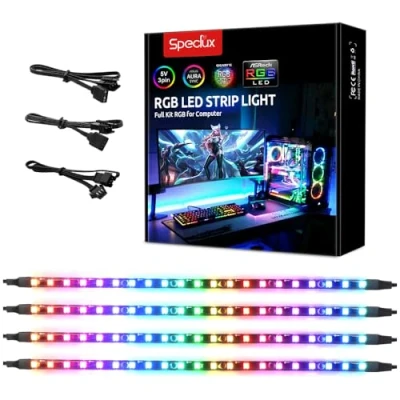 Imagen de Speclux Carcasa magnética para PC de arco iris, tira LED RGB direccionable digital, WS2812B, cabezal 3 pines, compatible con ASUS Aura SYNC, Gigabyte ARGB Fusion (paquete 4 tiras)