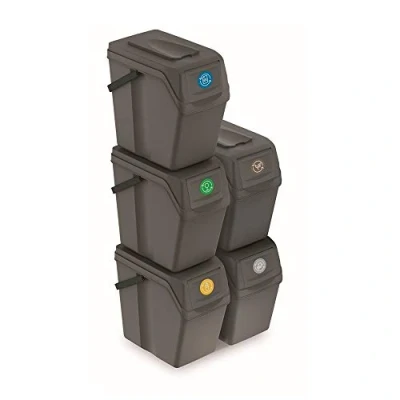 Imagen de Set de 5 cubos basura KEDEN SORTIBOX para reciclado, gris, volumen 5x25L