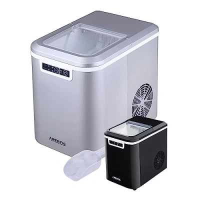 Imagen de Máquina para hacer cubitos de hielo 12 kg/24 h 8 minutos tiempo producción 2 tamaños 2,2 L Arebos silencioso Ice Maker sin conexión agua