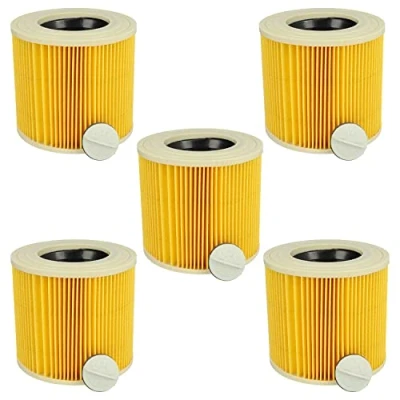 Imagen de vhbw Set de filtros 5x Filtro plisado reemplaza Kärcher KFI 3310, 9.755 260.0 para aspiradora en seco y húmedo Filtro, cartucho, amarillo