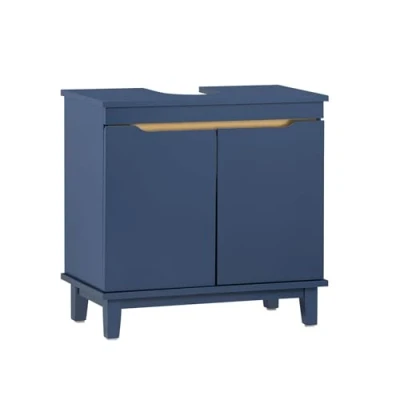 Imagen de SoBuy BZR113 B Mueble para Debajo del Lavabo Fregadero Armario de Baño Almacenaje Suelo 2 Puertas Azul 60 x 30 59 cm ES
