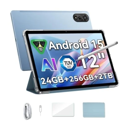 Imagen de Blackview Mega 2 Android 15 Tablet 12 Pulgadas FHD+ 2K, Dual 4G LTE &amp; 5G WiFi, 24GB RAM + 256GB ROM/2TB TF AI Cameras 9000 mAh Widevine L1/Face ID/GPS/WPS/PC Mode con Protector Lápiz óptico