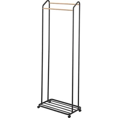 Imagen de YAMAZAKI 3517 TOWER Perchero con ruedas, negro, Acero/Madera, minimalista, 67 x 35 172.5 cm