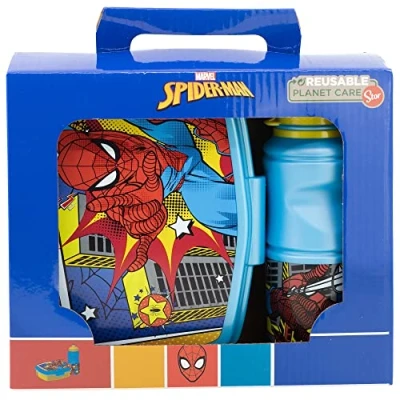 Imagen de Set de fiambrera rectangular y botella sport 380 ml Spider man