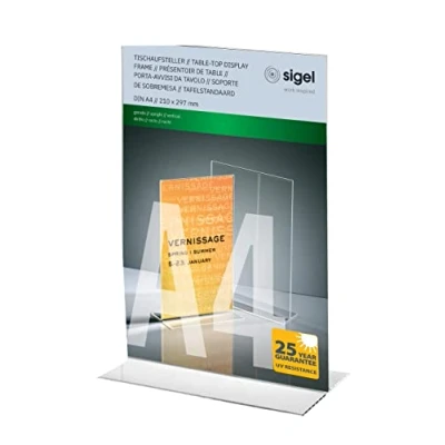 Imagen de Sigel TA220 Soporte de sobremesa, recto, acrilico resistente a UV, para A4, 1 unds