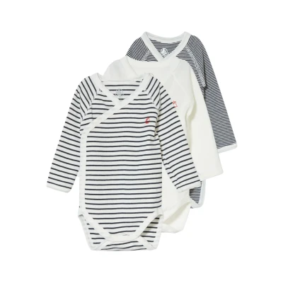 Imagen de Petit Bateau Naiss 3 PACK Body para niños, Talla: 1m, Marshmallow/smoking