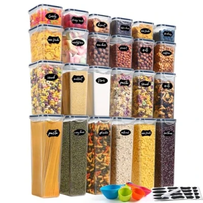 Imagen de YASHE 24 Piezas Recipientes Herméticos para Alimentos, Botes Cocina, Plástico Sin BPA, con Tapas, Almacenar Cereales, Pasta, Harina y Azúcar