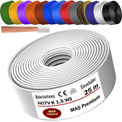 Imagen de cable de 5 a 100 m H07 V K 1 x 1,5 mm², individual flexible (blanco, 25 m)
