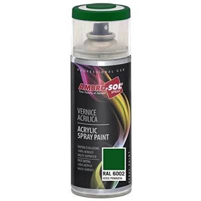 Imagen de AMBRO SOL Pintura acrílica en spray, color Verde Primavera, RAL 6002, resultado profesional múltiples superficies, exteriores e interiores, 400 ml