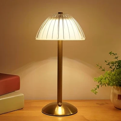 Imagen de LANMOU Lámpara de Mesa Inalambrica Recargable, Sin Cable Exterior Regulable Táctil 3000K 6000K, Lampara Mesita Noche Dorado con 1800mAh Batería, 3W 240LM