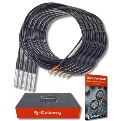 Imagen de AZDelivery 5 x 3m Cable DS18B20 Sensor de Temperatura Digital Acero Inoxidable Resistente al Agua Compatible con Arduino y Raspberry Pi E Book Incluido!