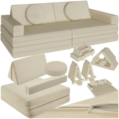 Imagen de TecTake® sofá Modular para niños, 8 Piezas, apilable, Sillon Infantil con Fundas Desmontables, Cama Plegable, Acolchado Grueso, sillón Plegable 160 cm Beige