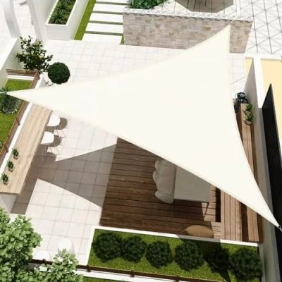 Imagen de HENG FENG Toldo Vela de Sombra HDPE Triangular 3x3x3m Protección Rayos UV Resistente Transpirable para Terraza Patio Exterior Jardín Color Beige