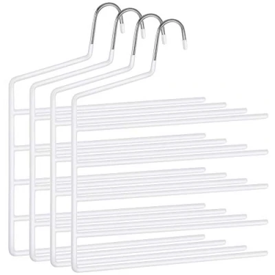 Imagen de SONGMICS Percha para Pantalones múltiple, Paquete de 4, Abierta, Ahorra Espacio, Organizador Antideslizante, Resistente con 5 Barras Vaqueros, Toallas y Bufandas, Blanco CRI034W02