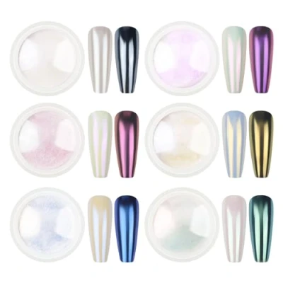 Imagen de LEDSUUEI 6 cajas polvo cromado para uñas, Brillo polvos uñas efecto perla sirena, pigmentos espejo decoración de gel y manicura DIY en casa principiantes