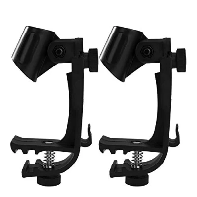 Imagen de Clips de Micrófono Tambor Ajustables Abrazadera Plástico Portátil para Borde Montaje en 1 Par (Negro)