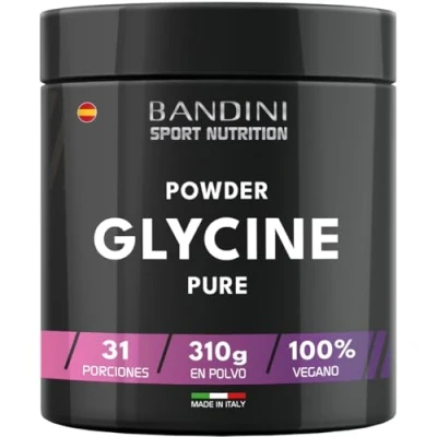Imagen de Bandini® Glicina en polvo 100% vegana, pura, cristalina Síntesis de colágeno para piel y articulaciones Ayuda dormir Glycine sin aditivos Con dosificador L 310 g