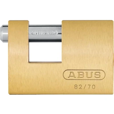 Imagen de ABUS Candado de latón 82/70 monobloque para rejas enrollables, máquinas expendedoras, contenedores y mucho más. Cerrojo acero templado Nivel seguridad 6