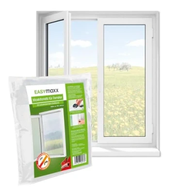 Imagen de EASYmaxx Mosquitera para ventana, montaje sin taladrar, protección contra insectos cortable, hasta 150 x 180 cm, mosquitos, cinta autoadhesiva [blanco]