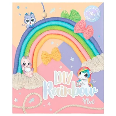 Imagen de Depesche 12134 Ylvi Set de macramé DIY para hacer un arco iris decorativo, incluye hilo, aguja, cuenta madera e instrucciones